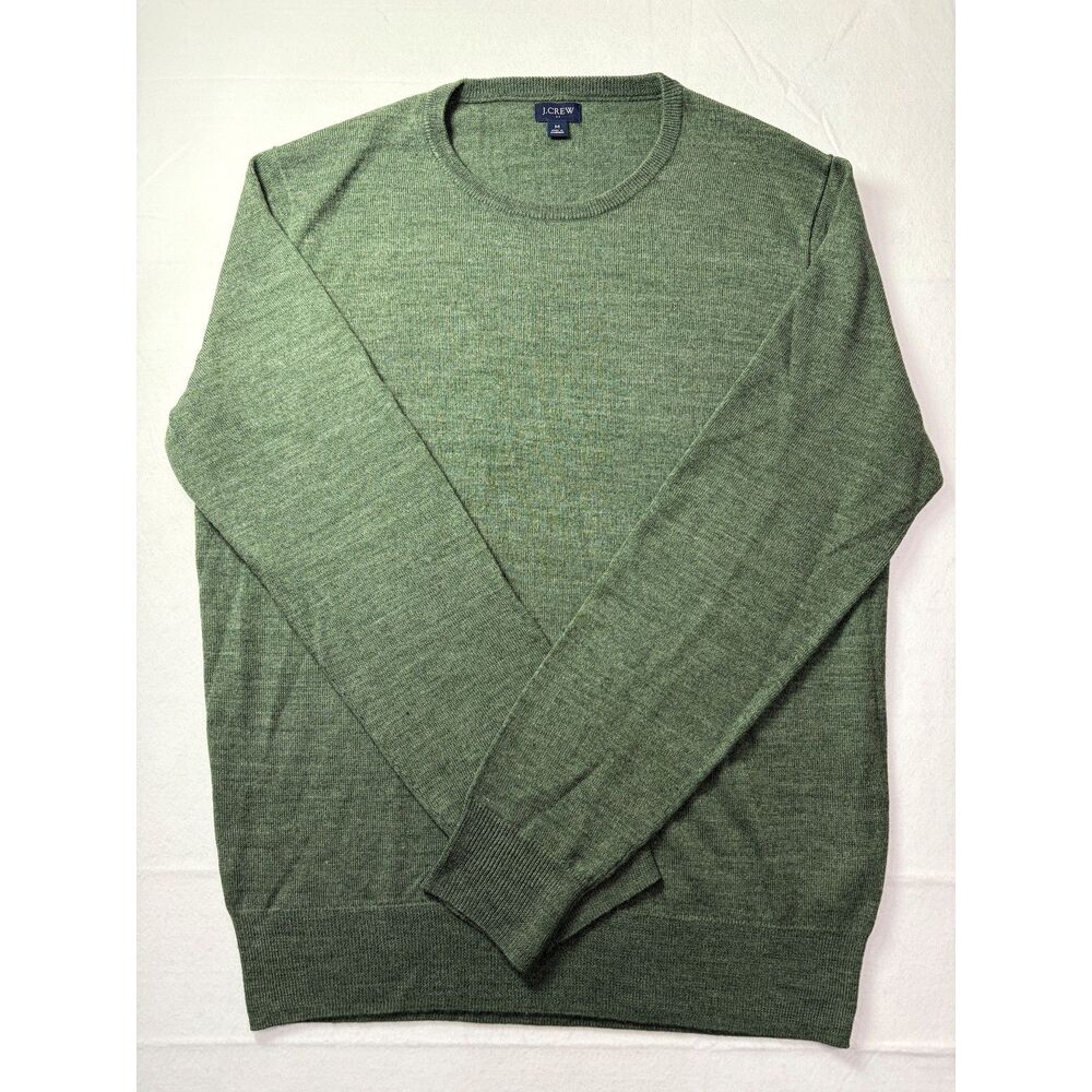 J.Crew Merino Wool Blend Crewneck Sweater Olive Heather Green Lightweight Men M